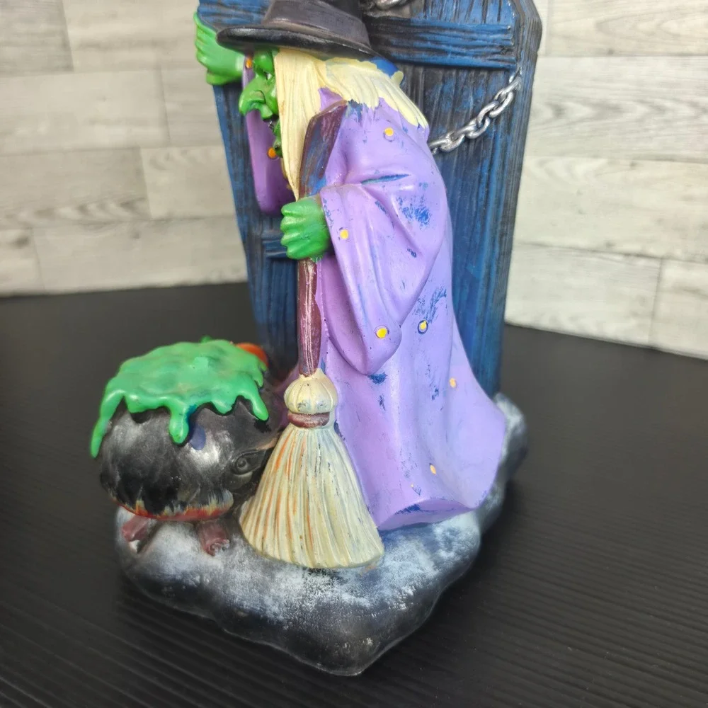 Vintage Halloween Witch Figurine Coffin Cauldron Pumpkin Resin Decor 11 inch